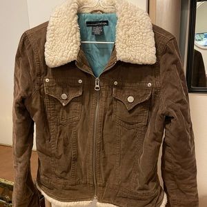 Y2k corduroy zip up jacket with fuzzy collar and cuffs